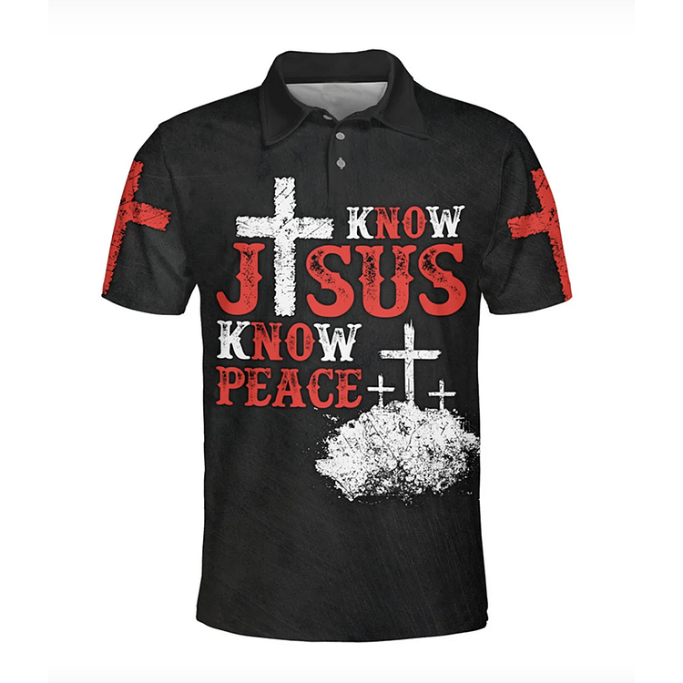 BrosWear Jesus Letters Printed Casual Short Sleeved Polo Shirt