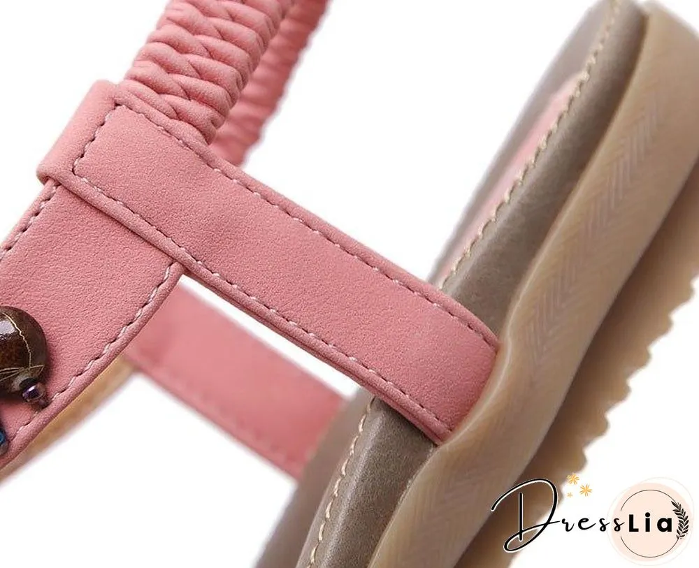 Women Hot Open Toe Flat Summer Sandals String Bead Ethnic Sandals