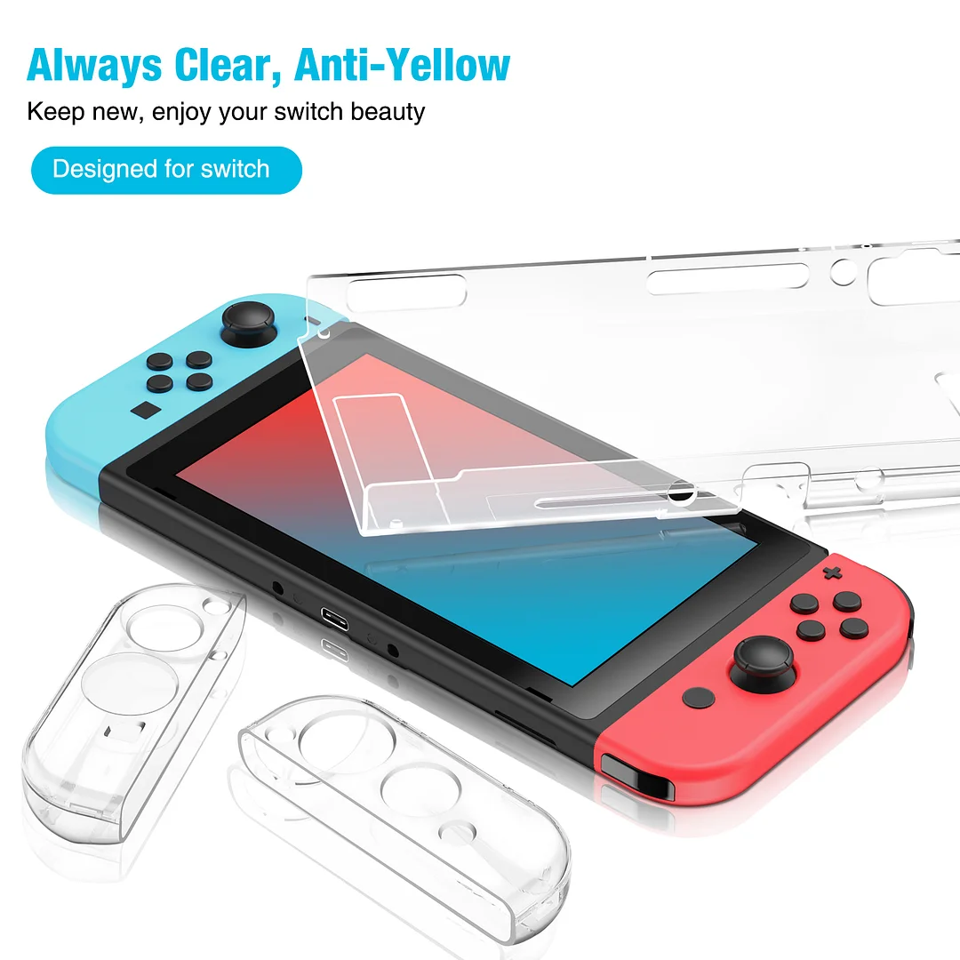 DinoFire Switch Protective Case & Tempered Glass Screen Protectors for Nintendo Switch , Crystal Clear Case for Switch
