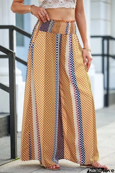 Printed Smocked Wide Waistband Palazzo Pants