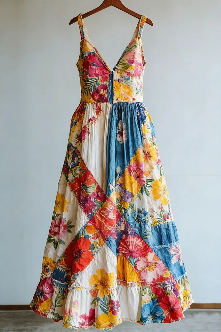Women's Vintage Floral Spaghetti Strap Cotton Dress