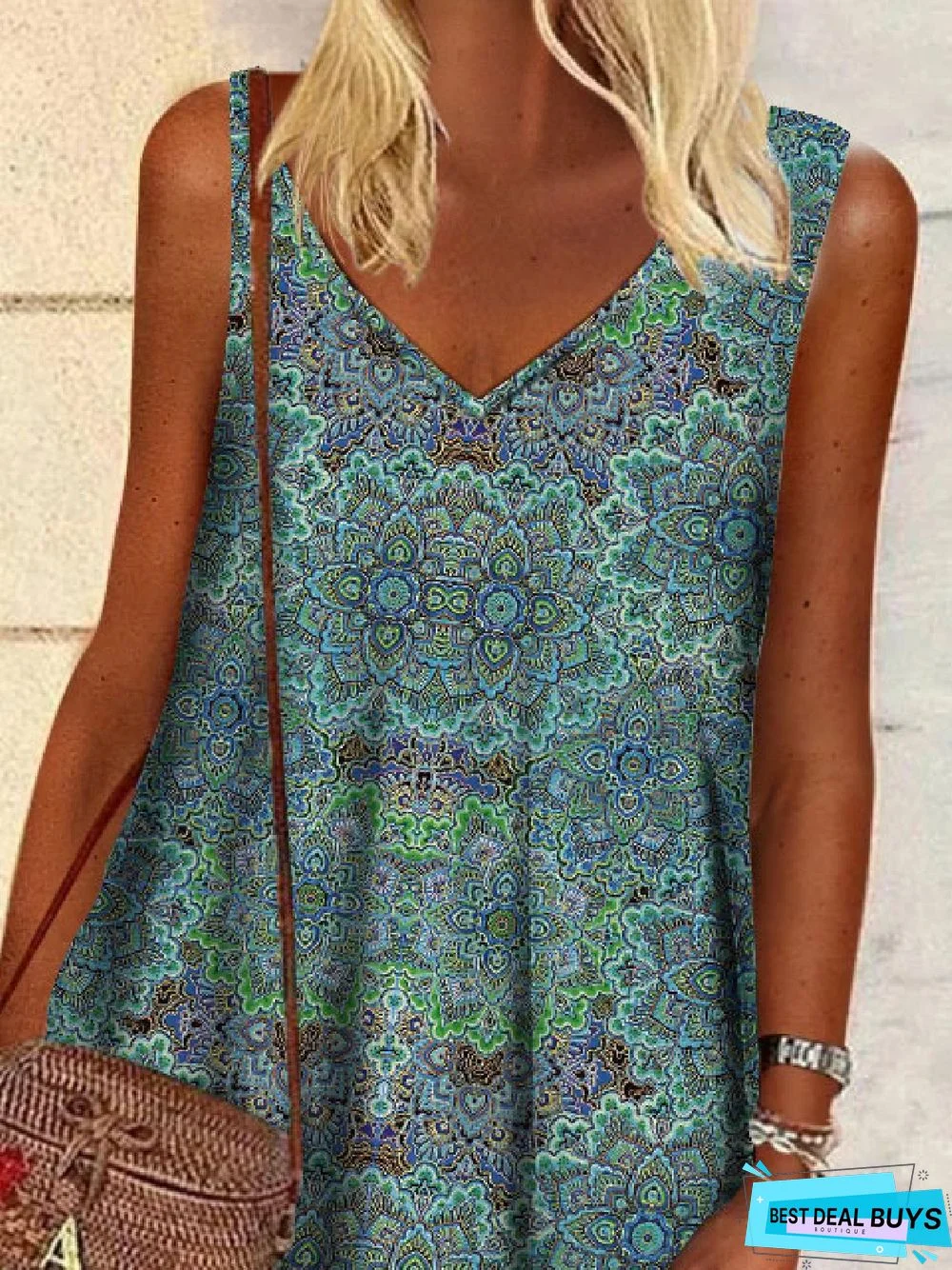 Casual Loose V neck Sleeveless Dress