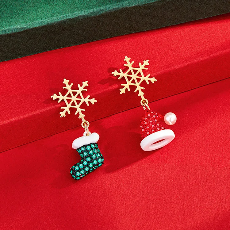Christmas Hat And Christmas Stocking Asymmetric Earrings