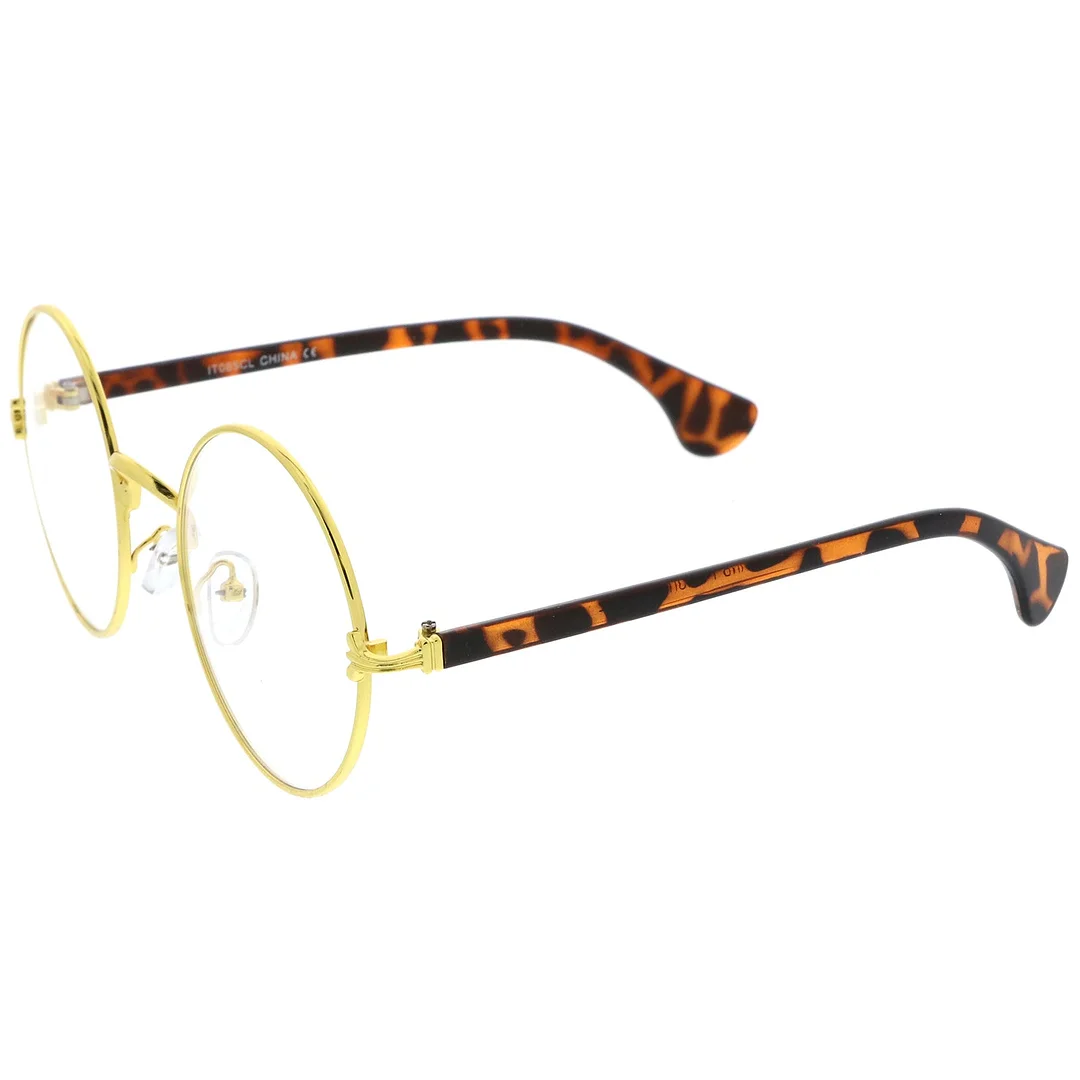 Classic Slim Metal Frame Clear Lens Round Eyeglasses 53mm