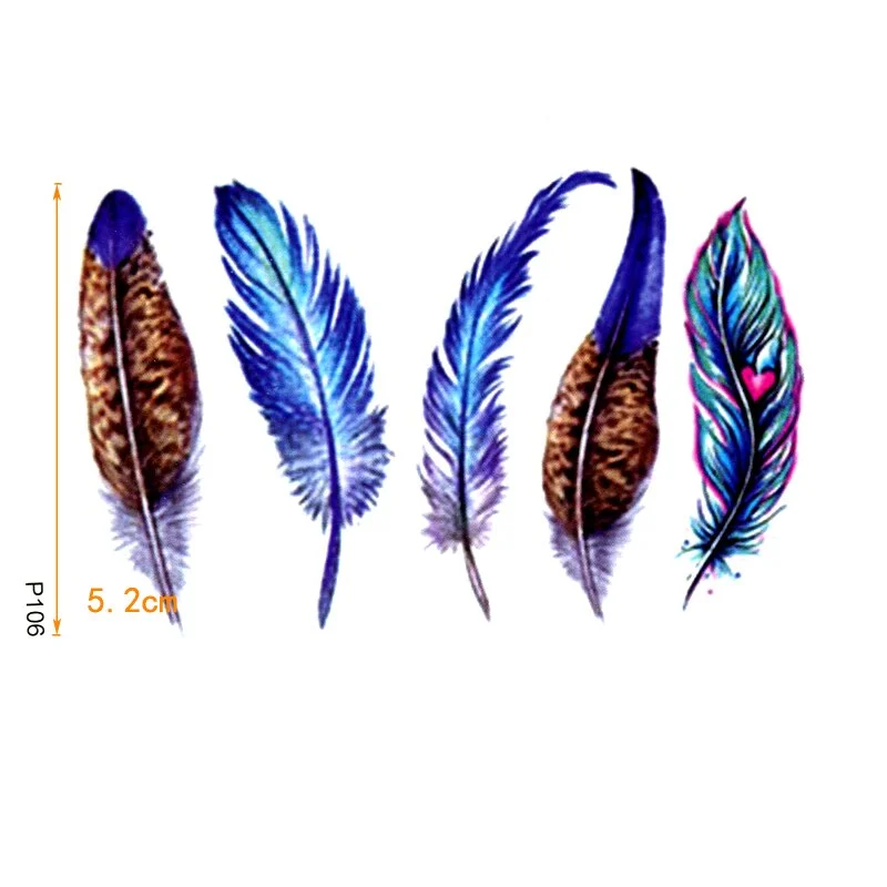 Colored Feather Waterproof Temporary Tattoo Sticker Body Transfer Tattoo Men Henna Tatoo Fake Tattoo Sleeves Cool Tatouage