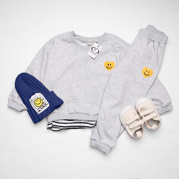 Baby Embroidered Smiley Heart Sweatshirt & Pants Set