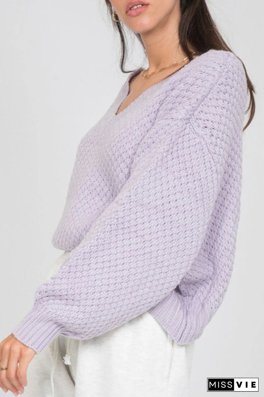 Casual Street Solid Hollowed Out Split Joint V Neck Tops