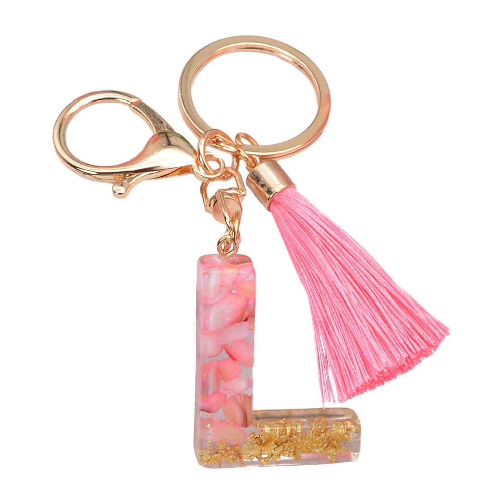 Resin Initial Key Ring with Tassel Alphabet Keyring for Car Keys Wallet Handbags