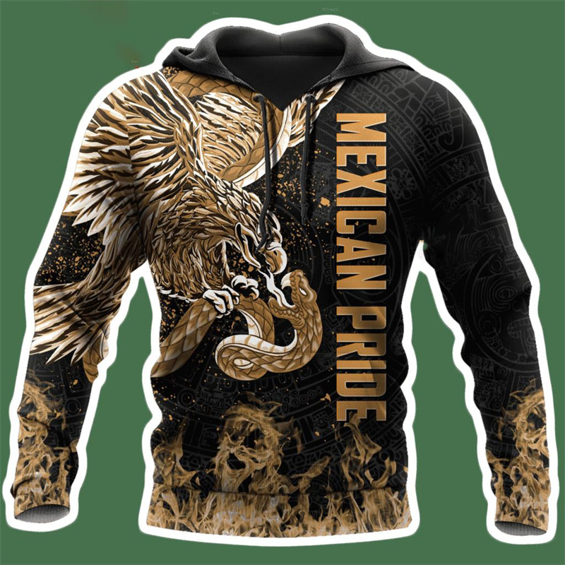 Erpret Fashion 3D Print Mexico Flag National Emblem Hoodie Men Tops Autumn Long Sleeve Mexican Aztec Sweatshirt Streetwear Clothing