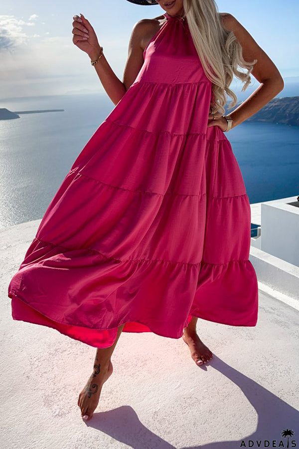 Bohemian Halterneck Solid Midi Dress