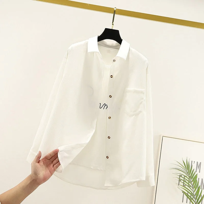 Button Down Shirt For Women Womens Tops And Blouses Womenswear Long Sleeve Ladies Clothing 2020 New Fashion Loose Solid White
