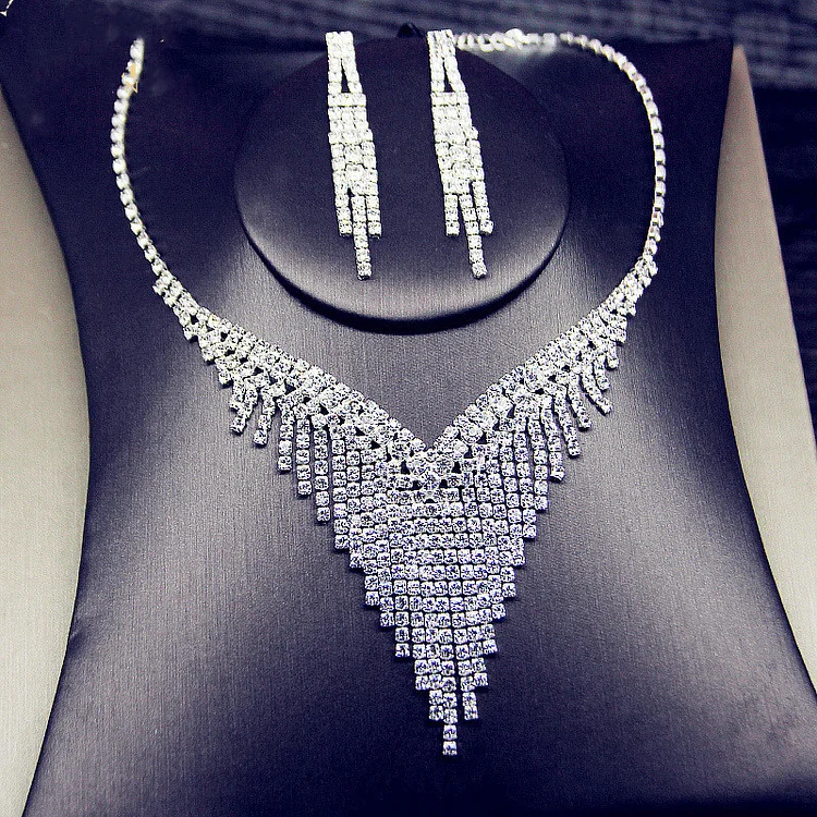 Geometric Rhinestone Necklace Earrings Set