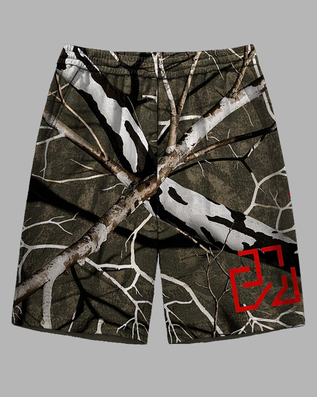 Big and Tall Men's Outdoor Abstract Tree Branch Printed Street Fashion Casual Shorts