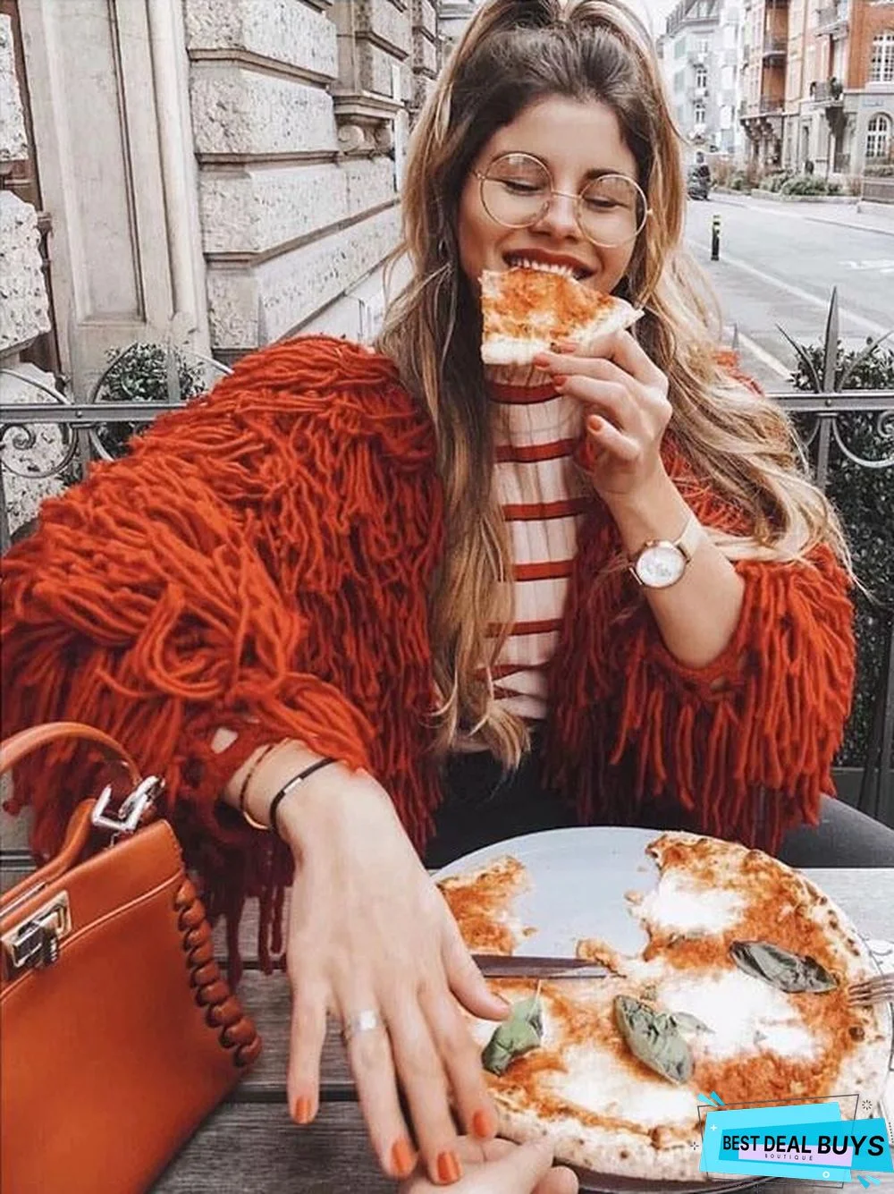 Knitting Solid Color Hollow Tasseled Long Sleeve Tops