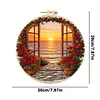 29x29cm DIY Cotton Embroidery Kit with Embroidery Hoop Pre-Printed Pattern Needlework Handmade Landscape Hand Stitch Kit for Craft Lover Gift