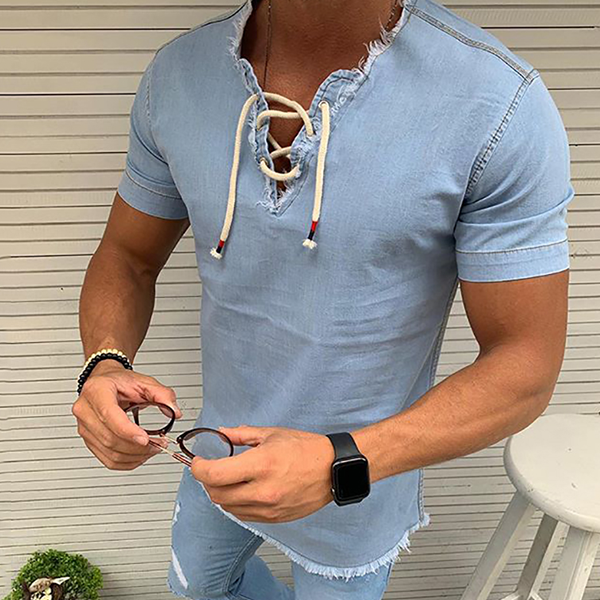 Denim Blue V Neck T-shirts