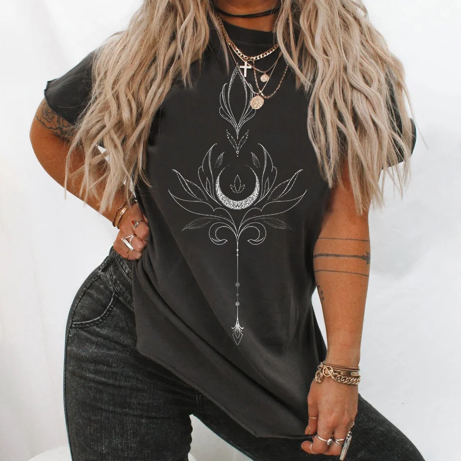   Floral Moon Print Loose Cozy T-shirt - Neojana