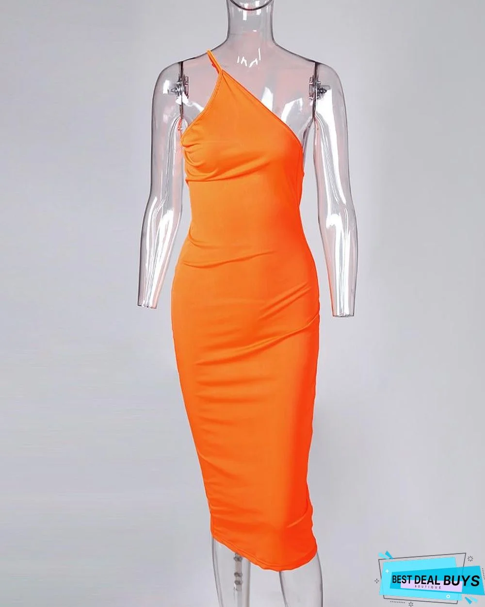 Solid Asymmetrical Neck Bodycon Dress