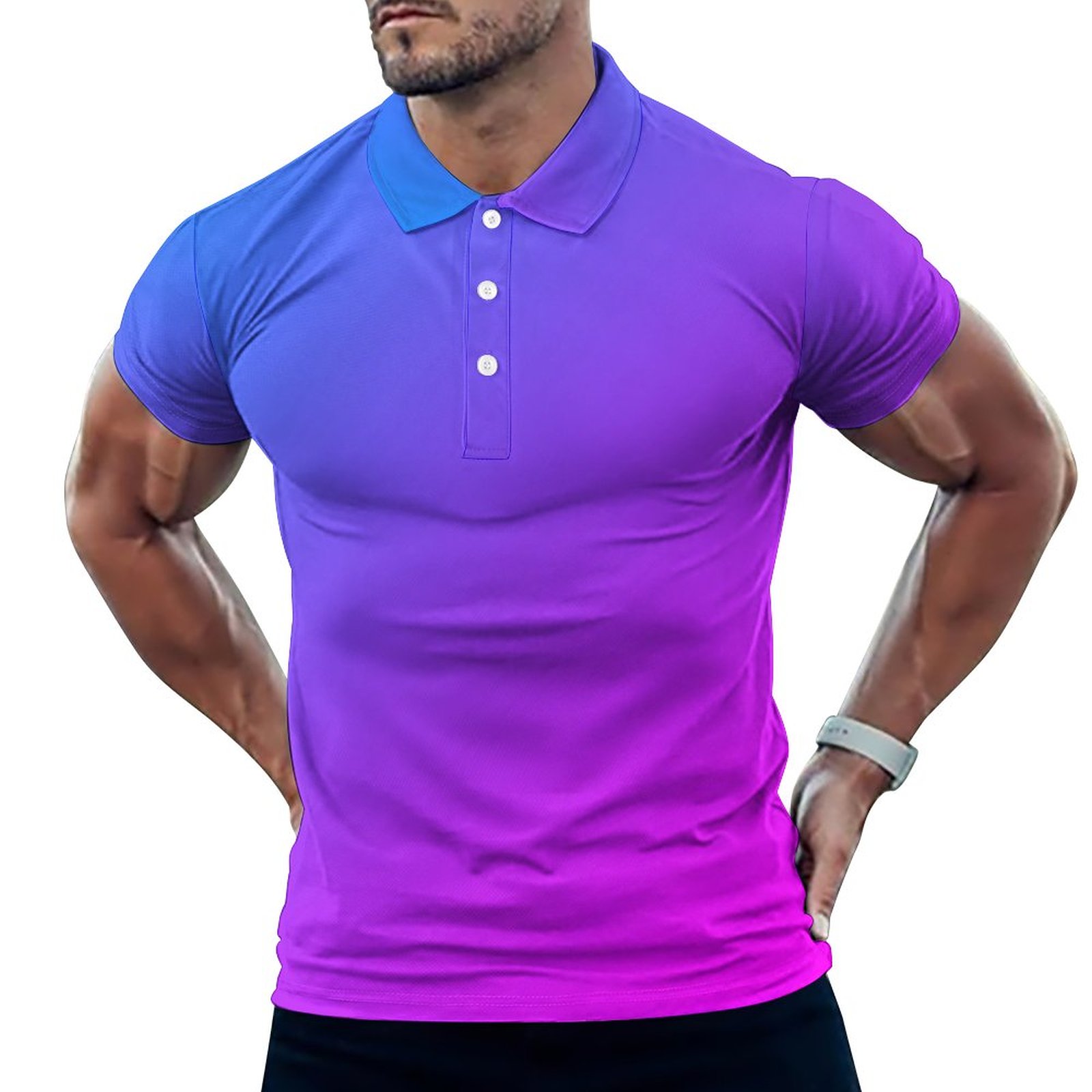 Aqua Blue And Hot Pink Miami Ombre Men's Short Sleeve Casual Polo Shirts