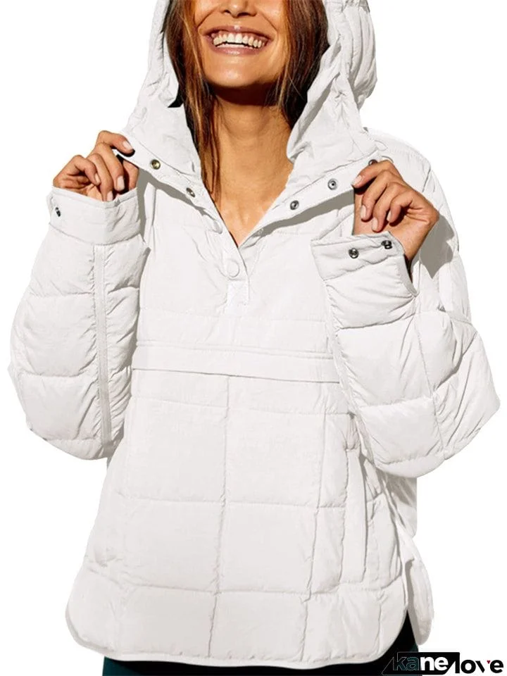 Women's Fashion Long-sleeved Pullover Quilted Hooded Jackets