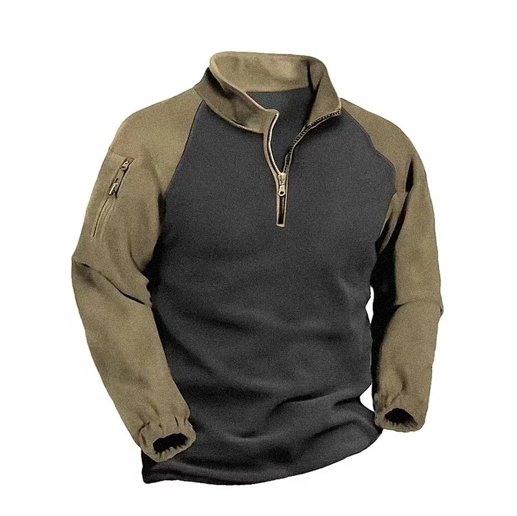 Comstylish Men's Outdoor Color Matching Standing Collar Sweatshirt