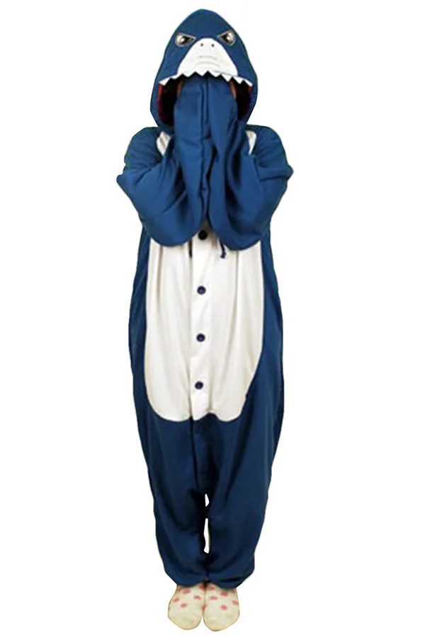 Womens Cute Flannel Shark Kigurumi Onesie Pajamas Costume-elleschic