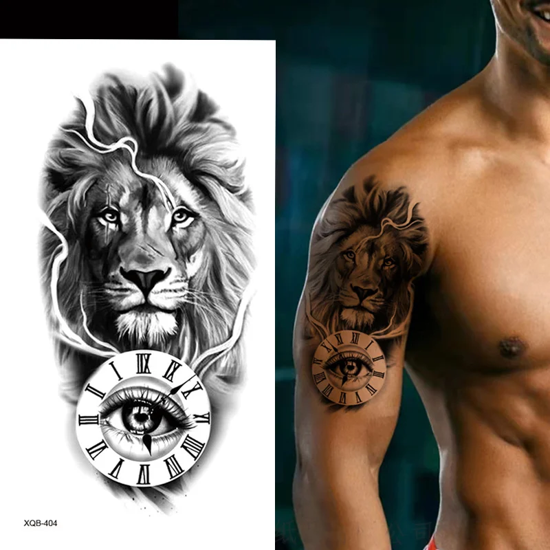Sdrawing Forest Tattoo Sticker for Men Women Tiger Wolf Death Skull Temporary Tattoo Fake Henna Skeleton King Animal Tatoo Pattern