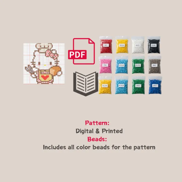 Baker Kitty Pixel Pattern Fuse Bead Kit  | Cute DIY Fuse 1106 Beads Set