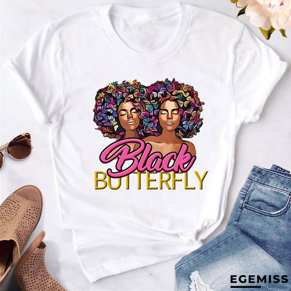 White Pink Fashion Casual Print Basic O Neck T-Shirts | EGEMISS