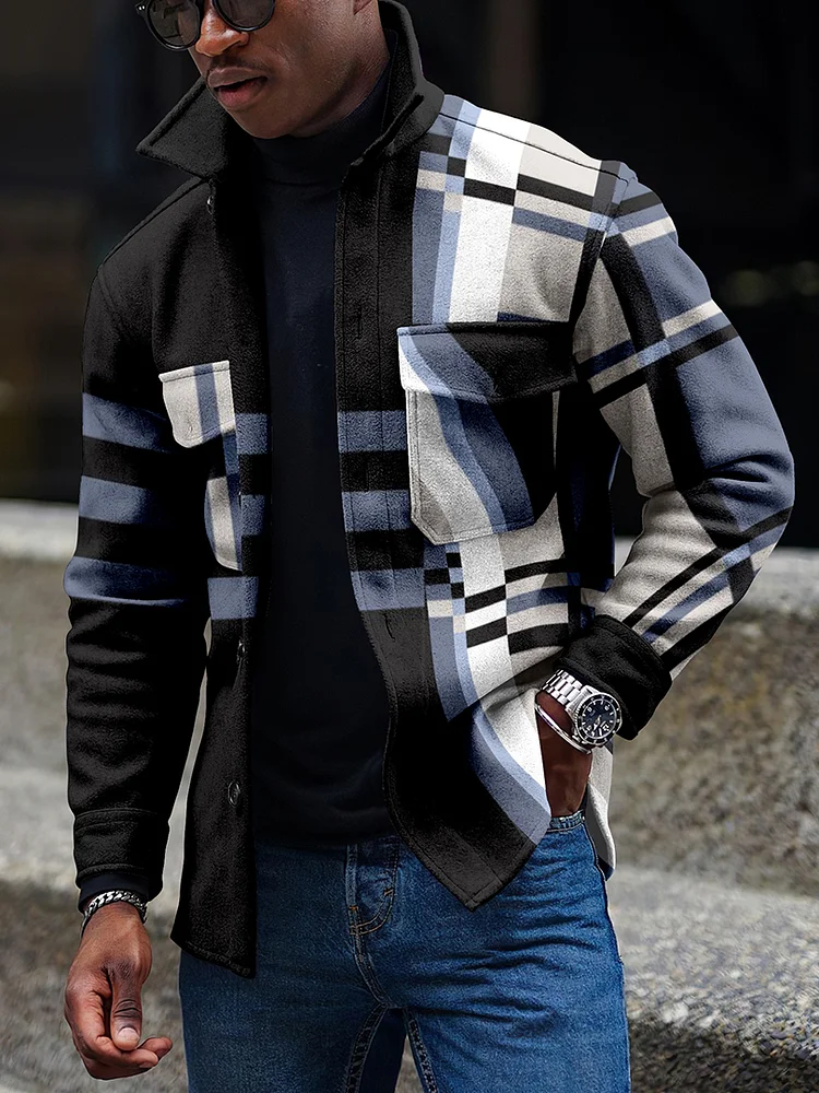 Men's Casual Plaid Long-sleeved Shirt Jacket
