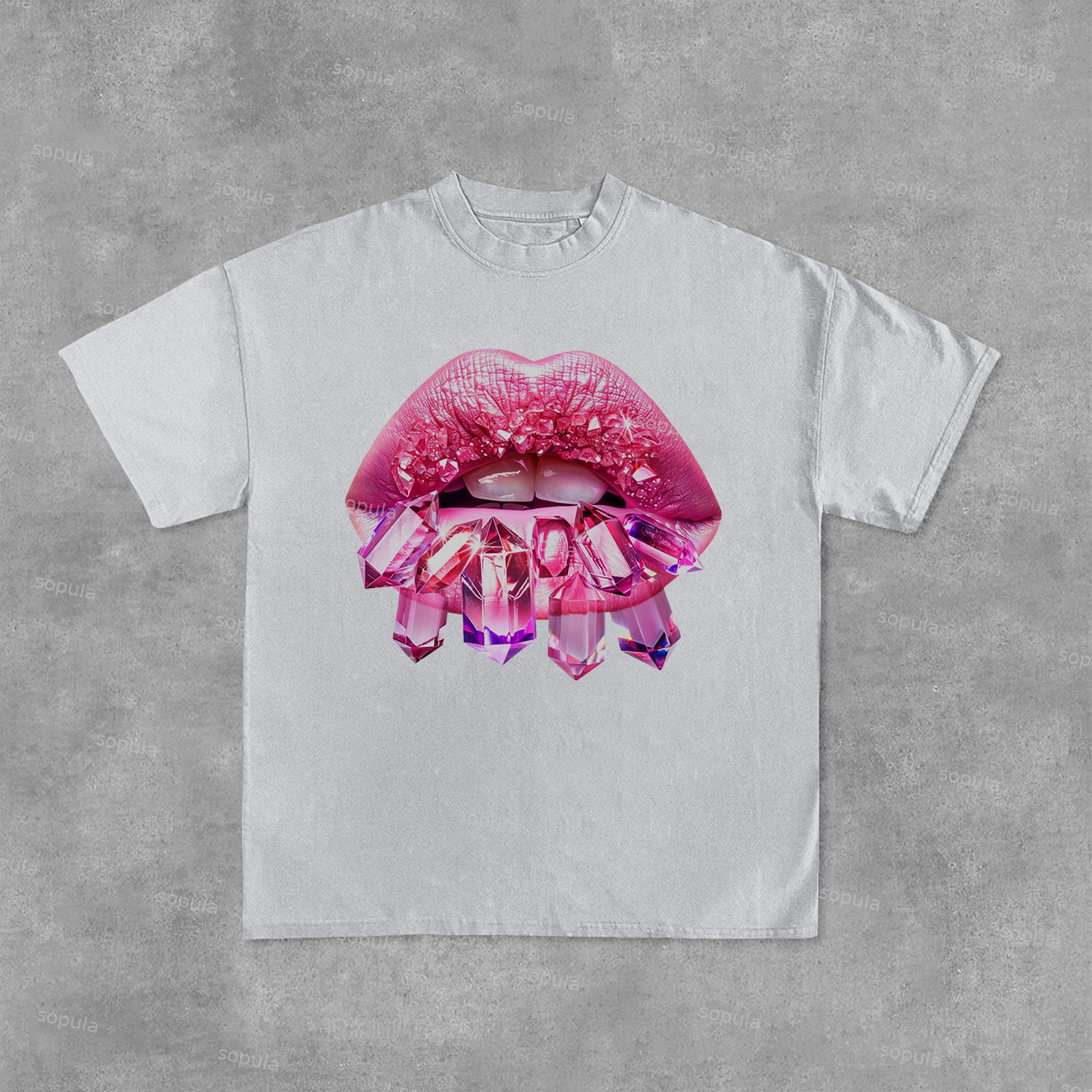 Diamond Lips Graphic Print Casual Cotton T-Shirt - SOPULA