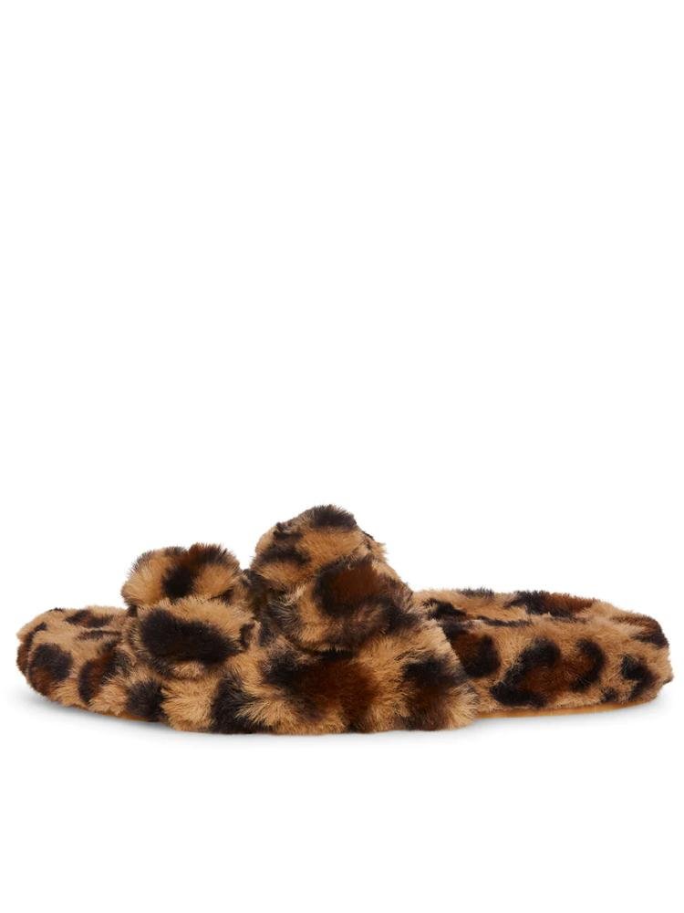 Buckle Leopard Faux Fur Slipper Flats