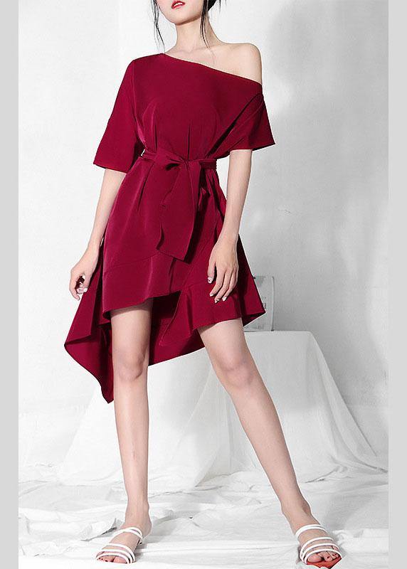 VCSHOES Mulberry One Shoulder asymmetrical design tie waist Dresses Summer