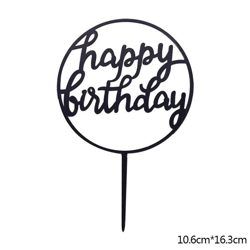 Happy Birthday Cake Topper Acrylic Gold Silver Cake Flag Cupcake Topper For Boy Girl Birthday Party Decorations Wedding Supplies