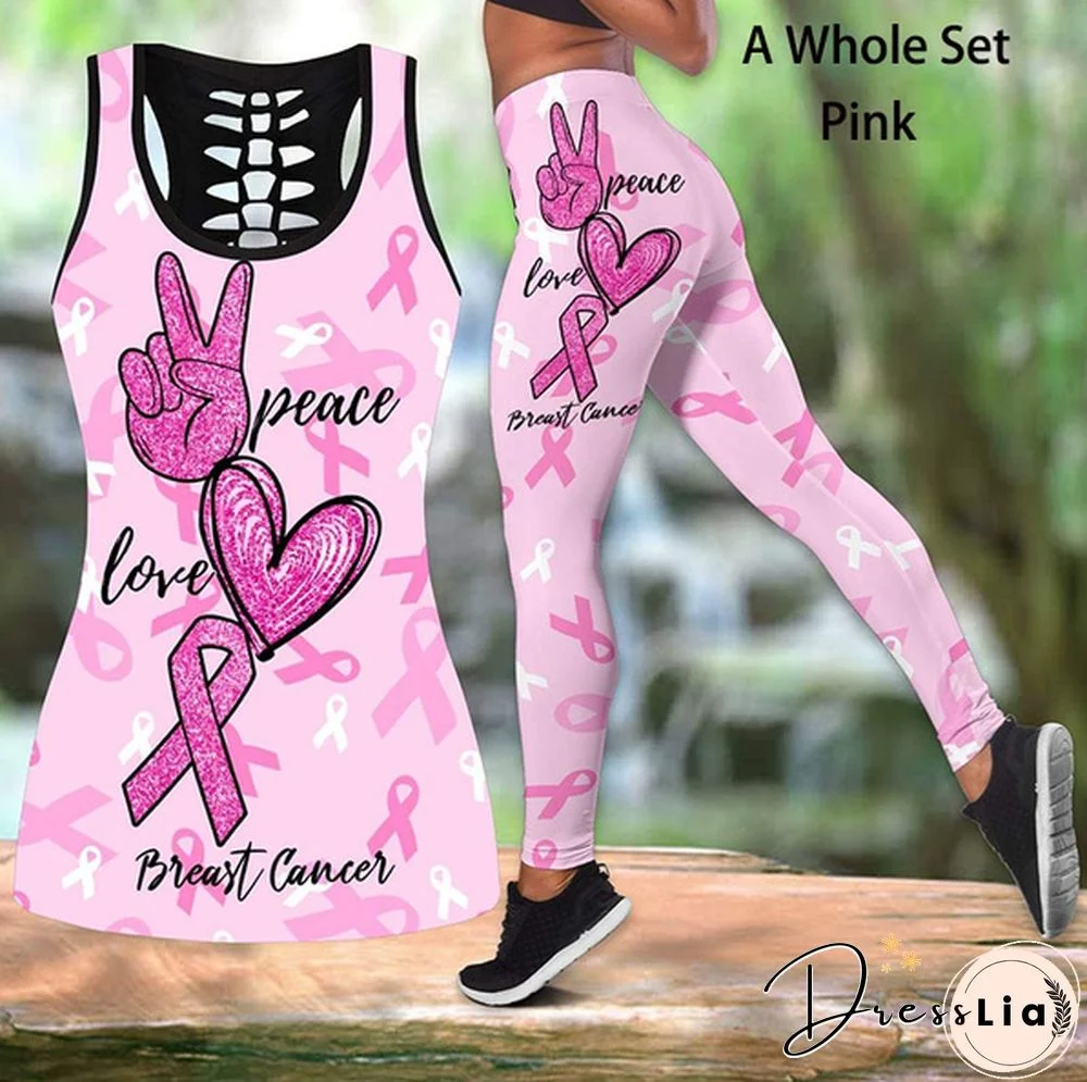 Breast Cancer-Faith Hope Love 3D Print Two Pieces Set Sleeveless Shirt And Legging Summer Combo Tank Top & Legging Outfit Plus Size S-5Xl