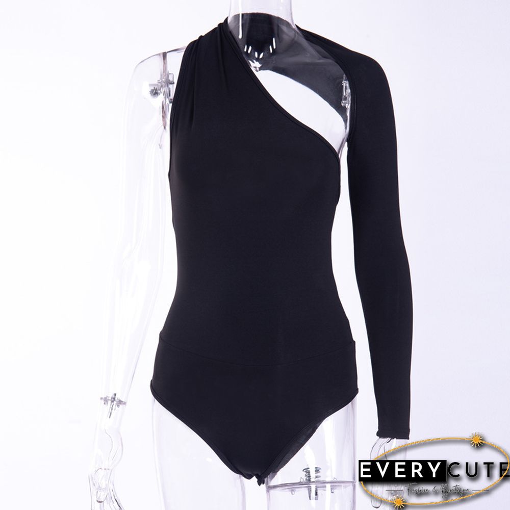Solid Color One Shoulder Sexy Bodysuits Women Scoop Back Skinny Tight Playsuits One Sleeve Top Button Be It Blouse Beachwear Y2K