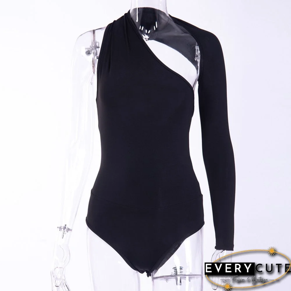 Solid Color One Shoulder Sexy Bodysuits Women Scoop Back Skinny Tight Playsuits One Sleeve Top Button Be It Blouse Beachwear Y2K