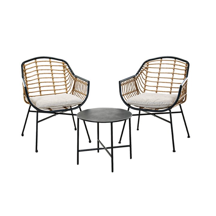 Grand Patio 3 Piece Patio Set Outdoor Wicker Patio Conversation Set Two Seating Chairs with Cushions and Coffee Table, Boho Seating Chat Set for Indoor Outdoor