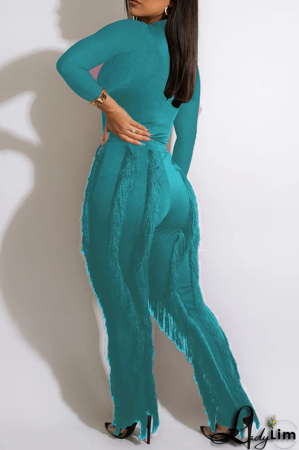 Orange Fashion Casual Solid Tassel Patchwork O Neck Long Sleeve Two Pieces