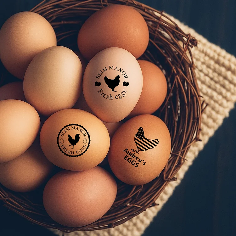 Personalized Egg Stamp with Ink Pad, Custom Rubber Stamp for Farm Fresh Chicken or Duck Eggs, Perfect for Carton Labeling and Backyard Coop Use