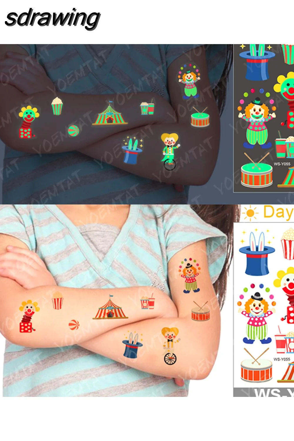 sdrawing Waterproof Temporary Tattoo Woman Sticker Panda Tiger Cute Animal Glowing Tatto Boy Girl Baby Child Kid Flash Fake Tato