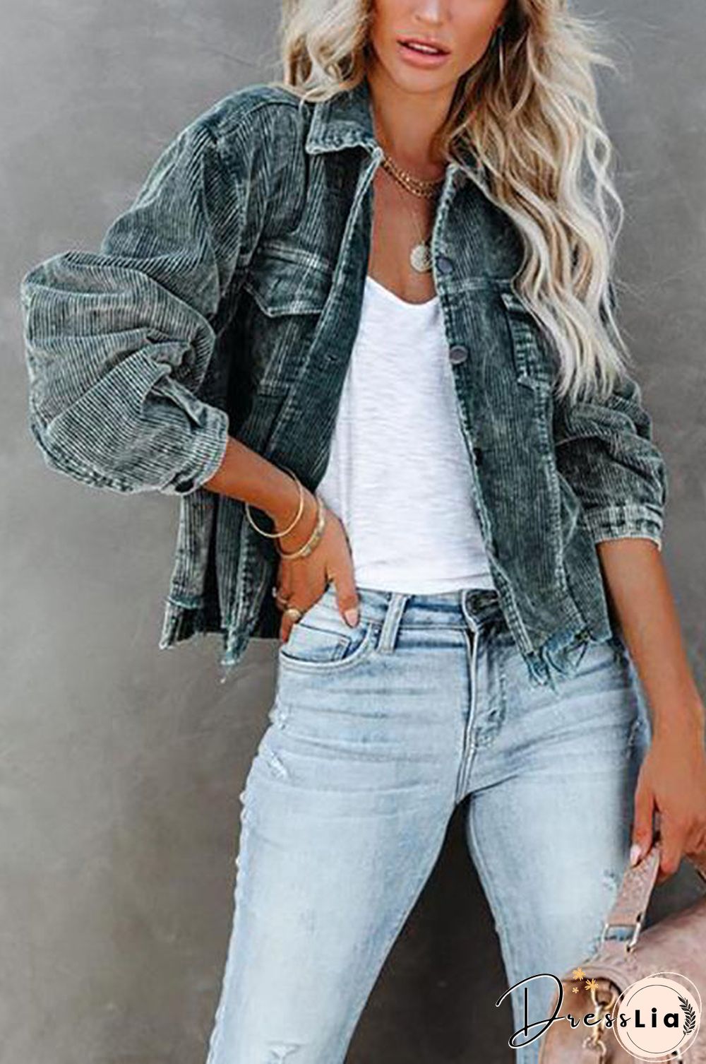 Frayed Hem Cropped Corduroy Jacket