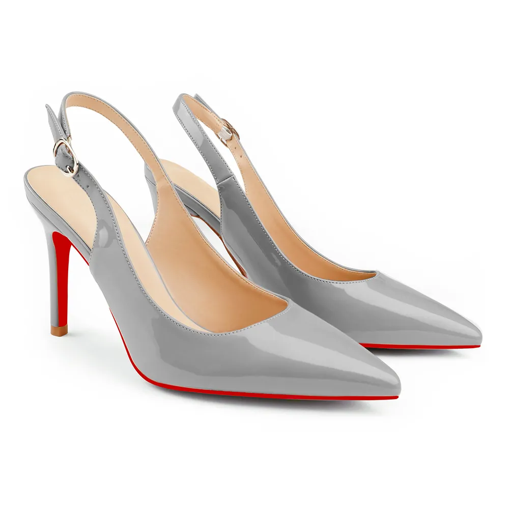 90mm Women's Pointed Toe Slingback Heels Red Bottoms Pumps Comfortable Dress Shoes-vocosishoes