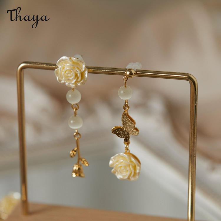 Thaya Asymmetric Rose Earrings