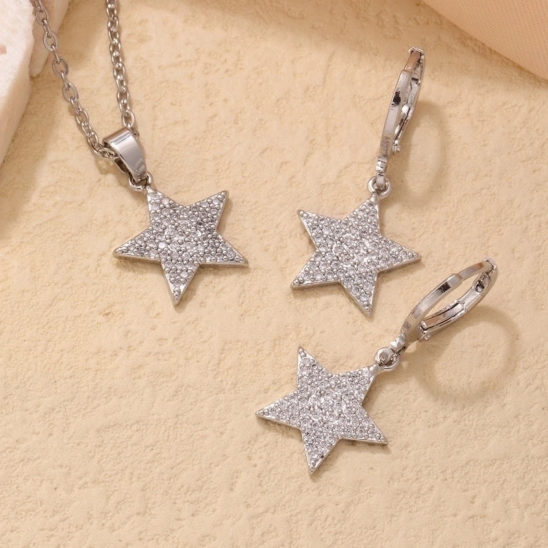 304 Stainless Steel Copper K Gold Plated Rhodium Plated Hip-Hop Minimalist Plating Inlay Pentagram Zircon Jewelry Set