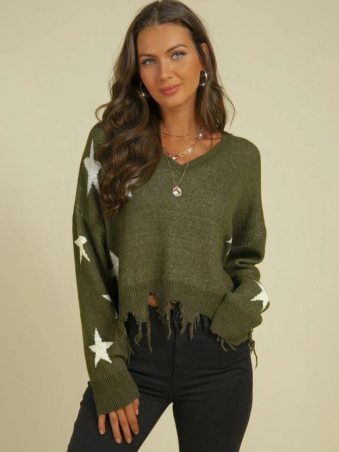 Army Green Wine Red Fashion Geometric Sweater | EGEMISS