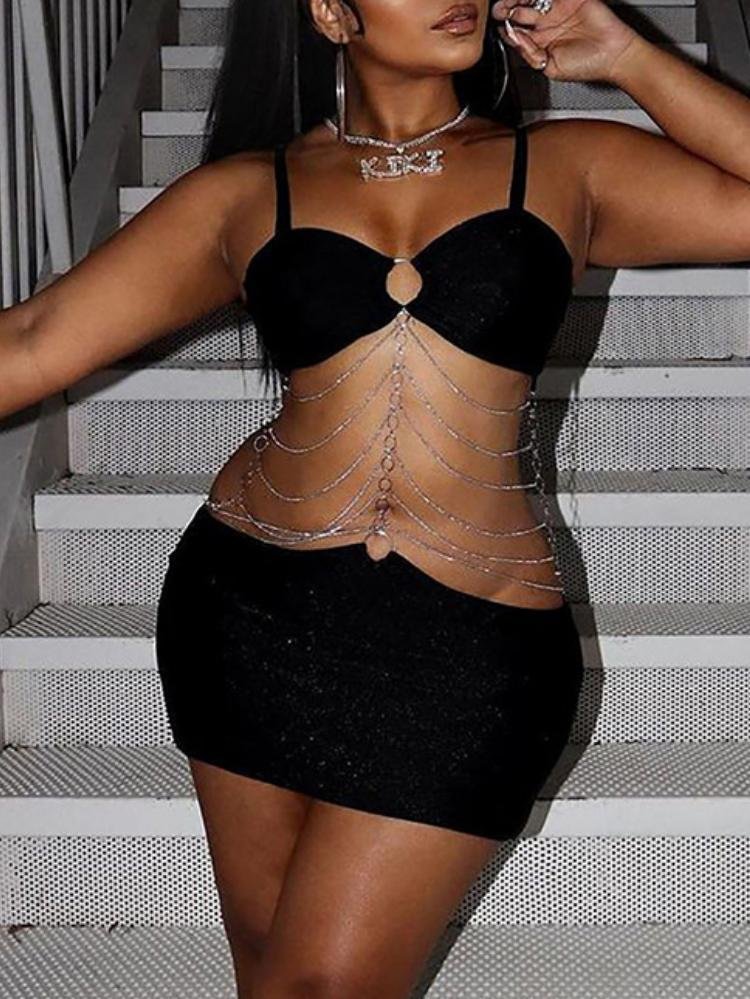 Promsstyle Sexy hollow crop camisole layered chain mini party dress Prom Dress 2023