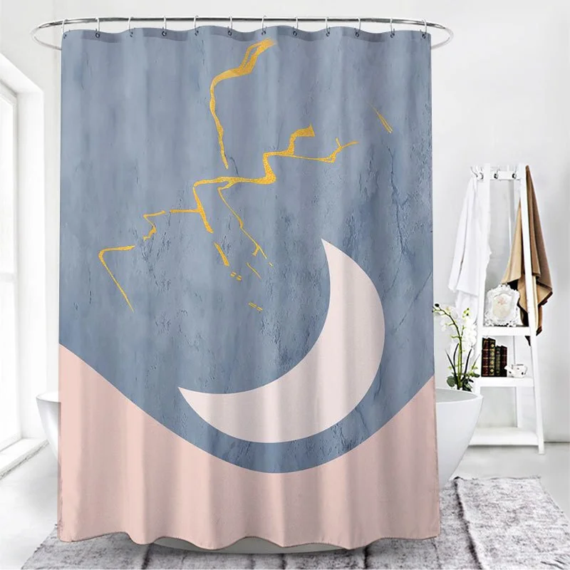 Boho Stars and Moon Washable Shower Curtain Mountain Frabic Waterproof Polyester Bathroom Decor Sets with Hooks