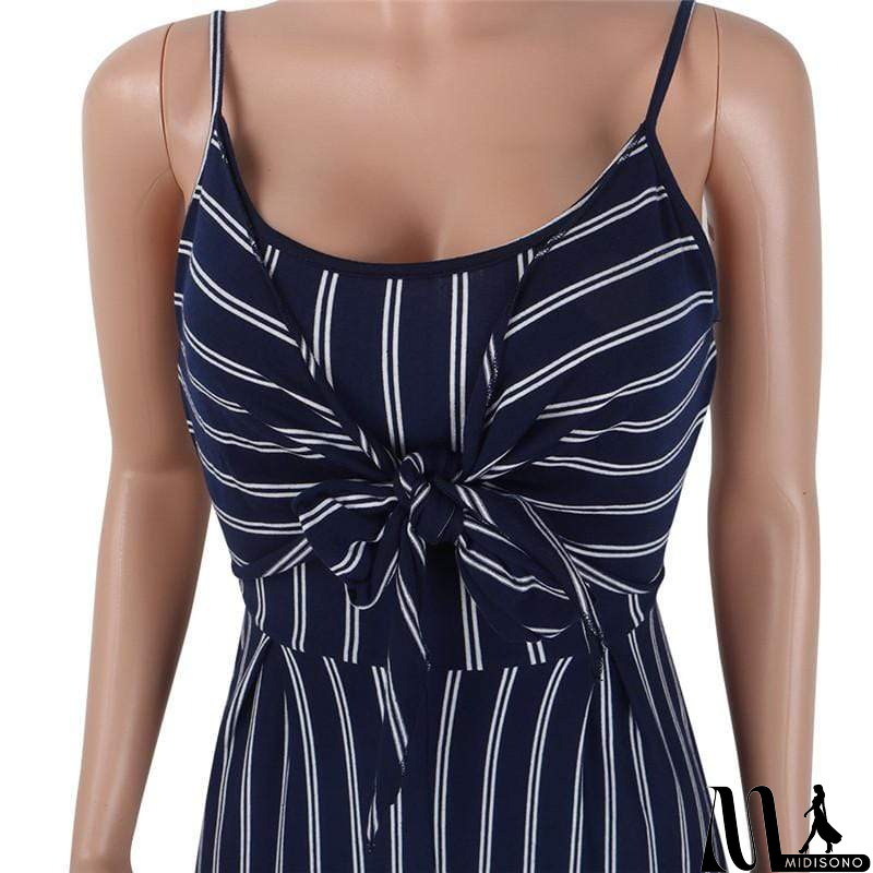 MidiSono - Elegant Striped Spaghetti Strap Rompers Casual Wide legs Jumpsuits