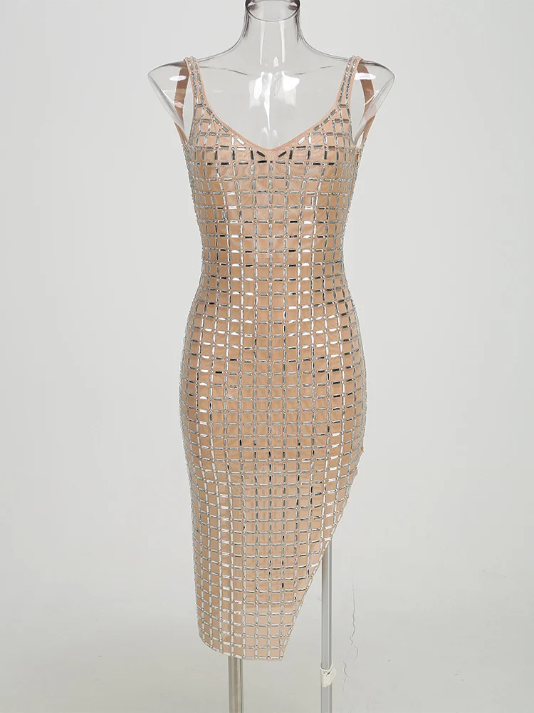 Brownm Explosion Women's Sexy Bare Back Hot Diamond Sling Bag Ass High Dress Dress Dress